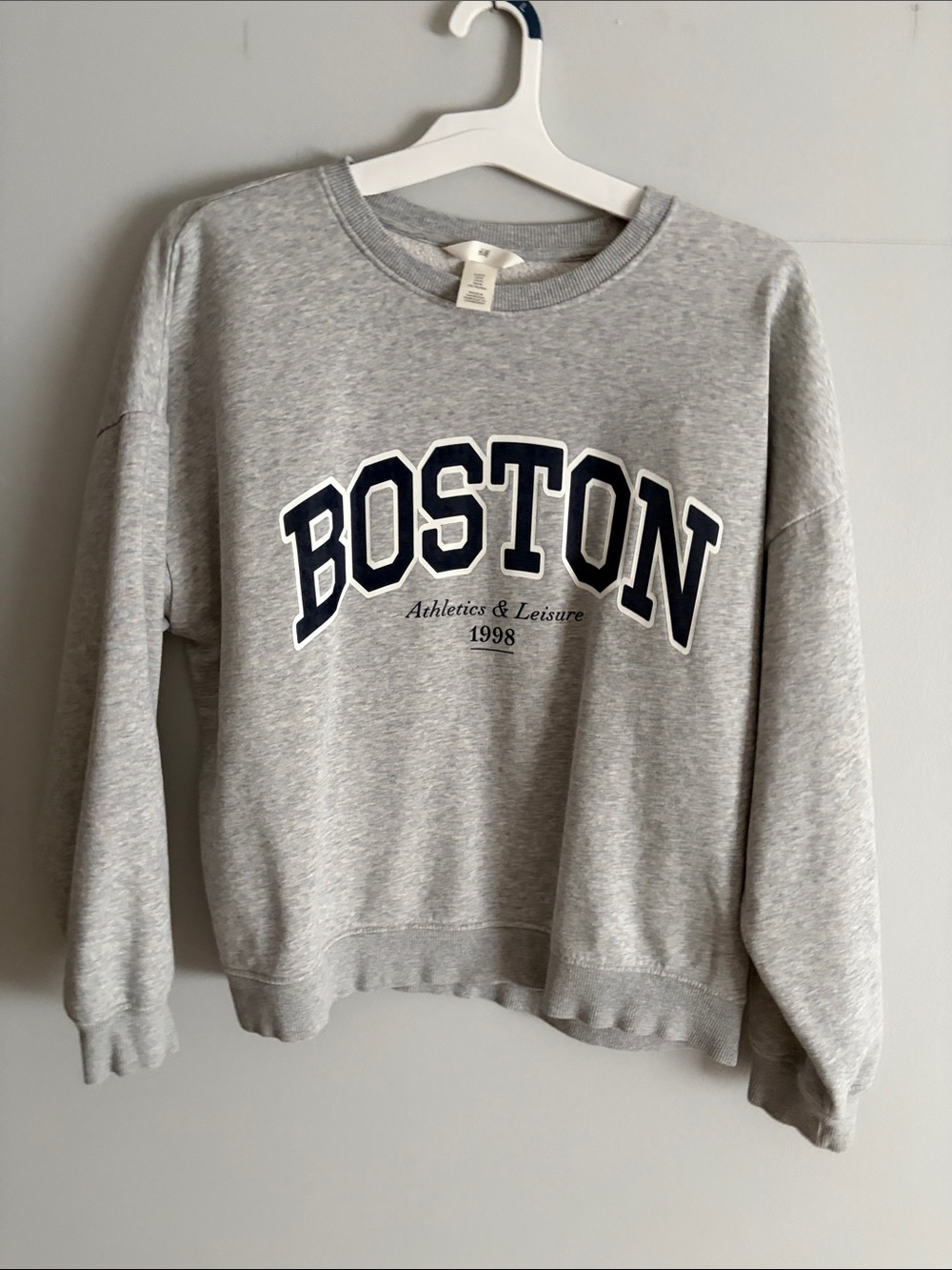 H&M Gray Crewneck Sweatshirt with Navy 'BOSTON' Lettering. Med.